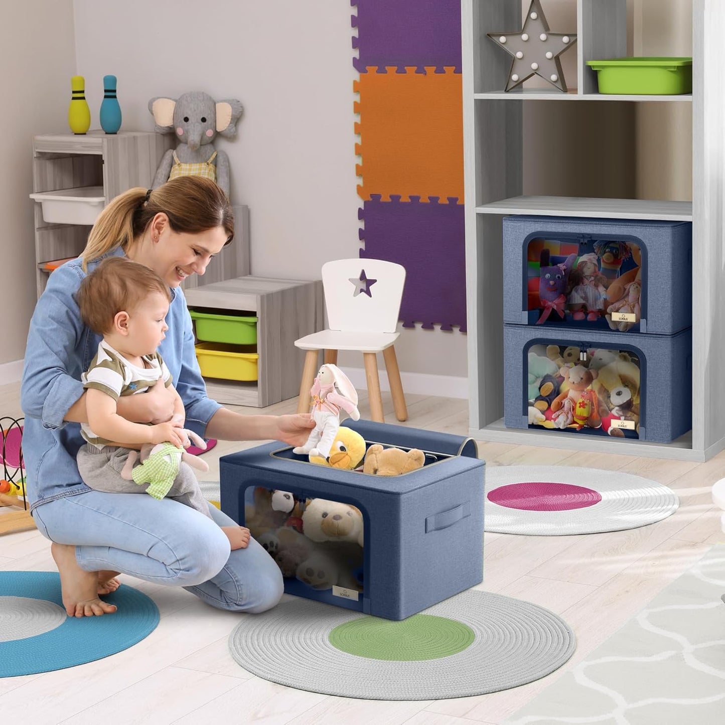 Sorbus Storage Bins with Metal Frame - Stackable & Foldable Clothes Organizer Bags - Oxford Fabric Storage Containers with Large Clear Window & Carry Handles Organization for Bedding Linen & Clothing