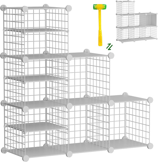 Wire Cube Storage Organizer, 6 Cubes Converted into 7 Cubes, Sturdy Metal Grids Storage Shelf Closet Shelving Units and Storage, Shelves for Bedroom LIvingroom Office