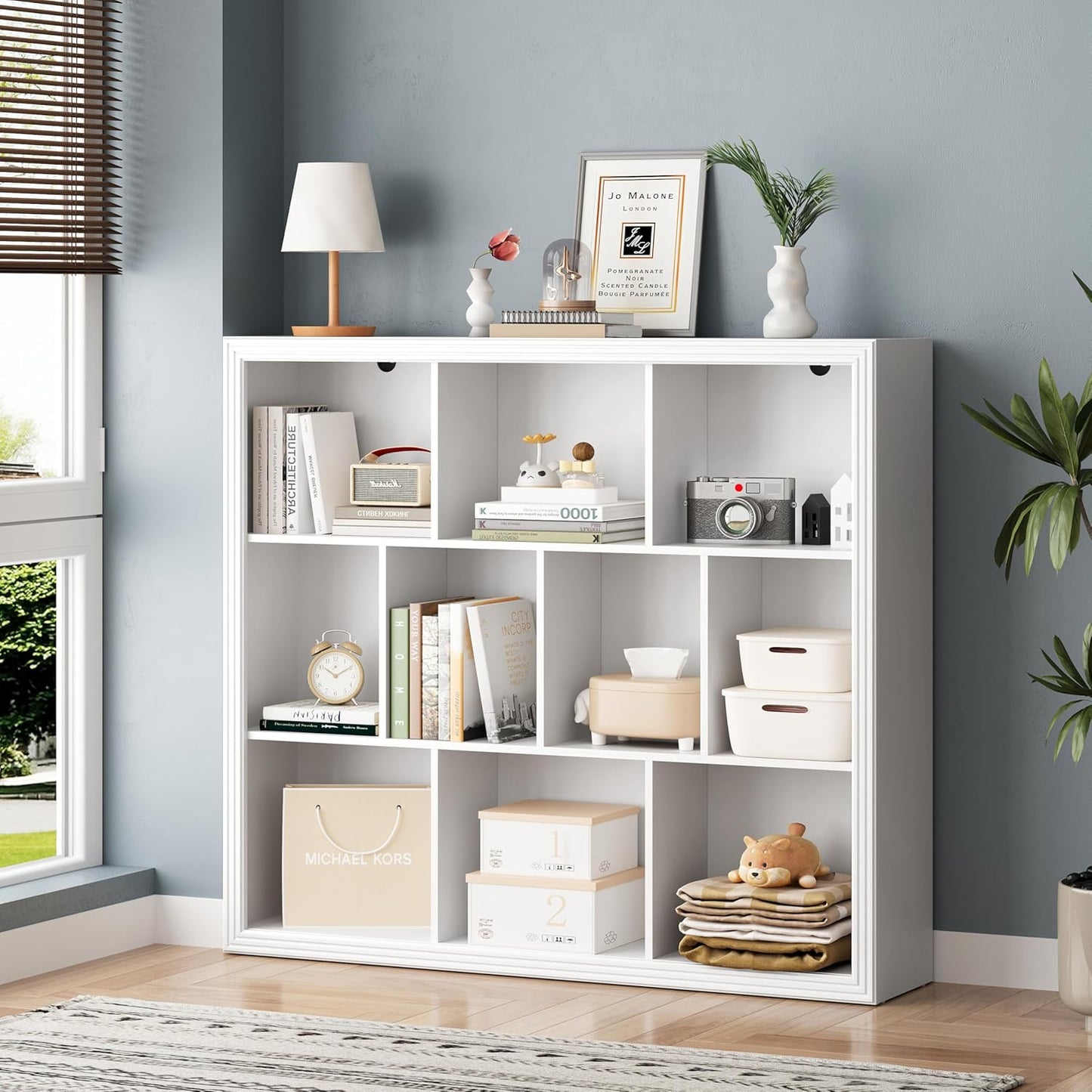 Book Shelf with 10-Cube, 43” Wide Bookshelf with Anti-Tip Device, 38” Tall Open Bookcase, Modern Display Organizer Book Case for Home Office, Entryway, Living Room, Bedroom, Study Room