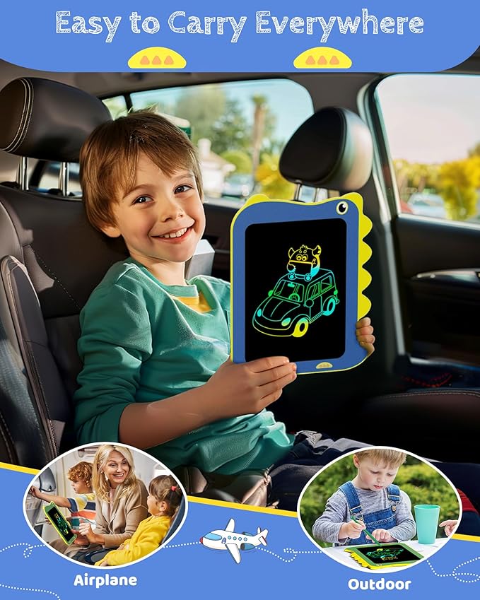 TEKFUN LCD Writing Tablet for Kids, Doodle Board Dinosaur Toys, Travel Essentials Toys for 3 4 5 6 Year Old Boys Girls, Easter Birthday Christmas Gifts (8.5inch Blue)