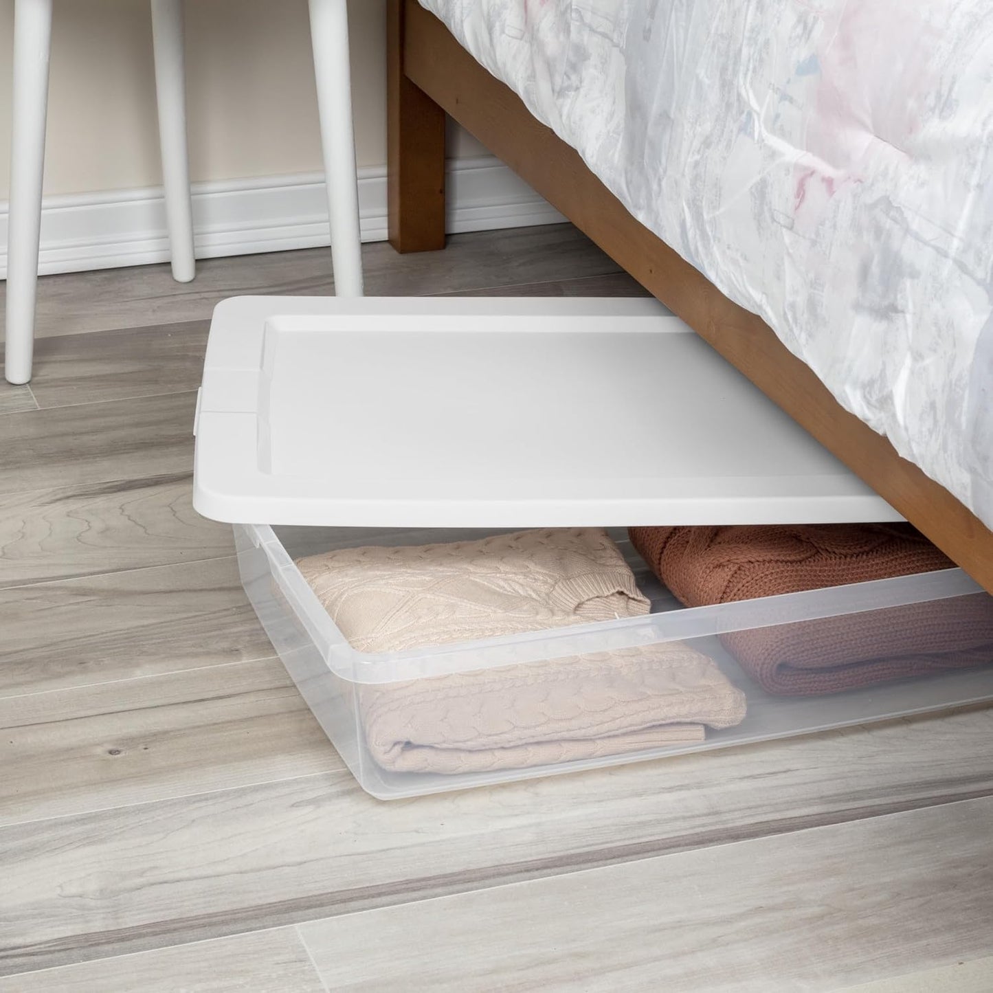 2 Pack Under Bed Storage Bin with Lid,41 Quart Clear Plastic Container for Clothes Linens,29.5x18x6 Inch Stackable Organizer Box with Snap-On Cover,Transparent Underbed Design