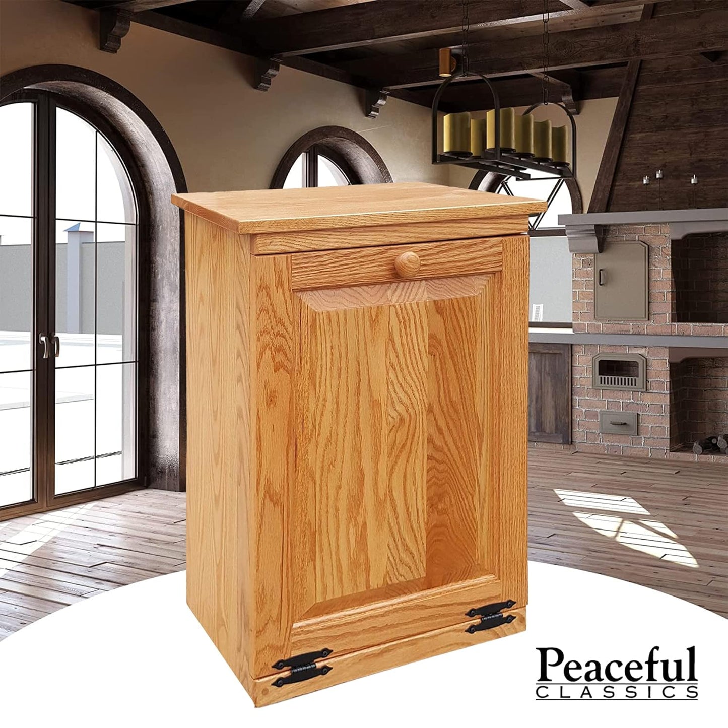 Peaceful Classics Amish Handcrafted Tilt Out Trash Cabinet | Wooden Hideaway Pull Out Garbage Can Holder (Golden Oak)