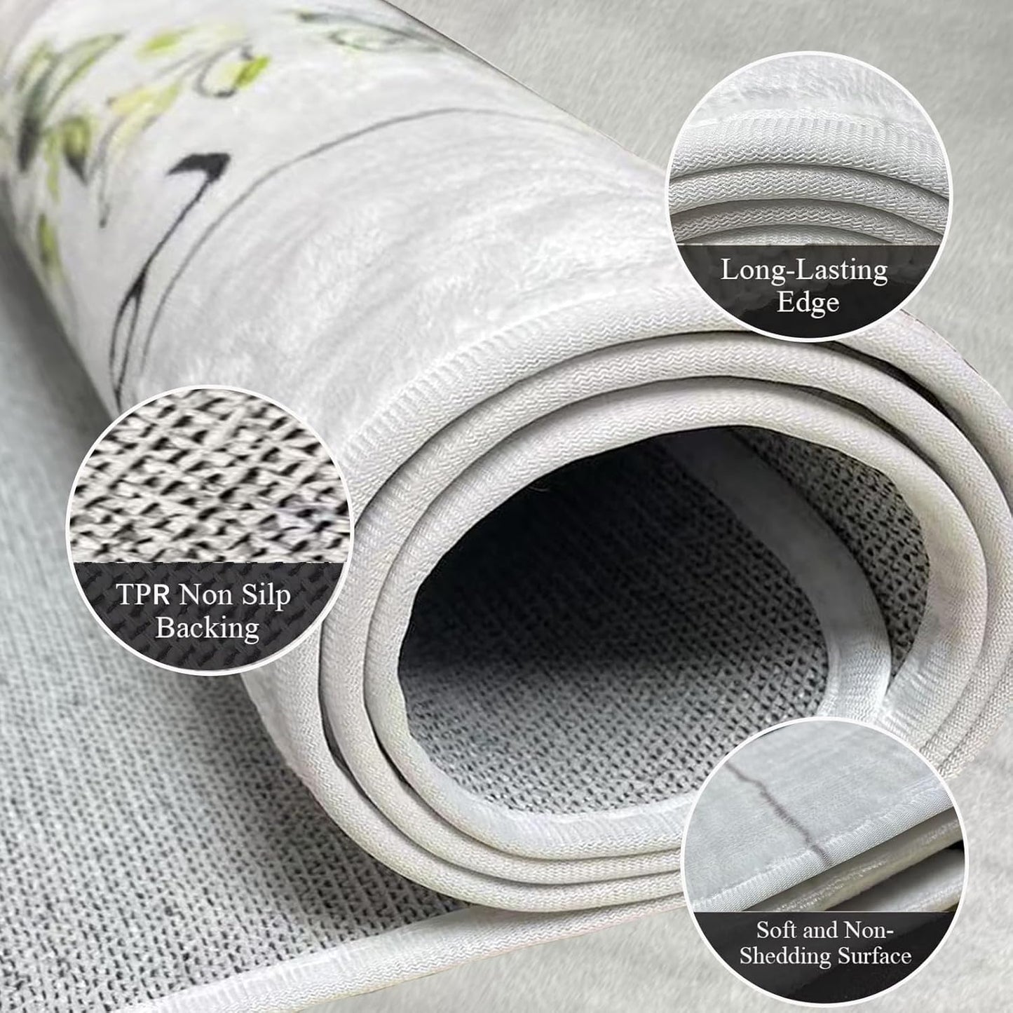 Laundry Room Runner Rug for Hallways Kitchen Mat Non Slip 20"x 47" Washable Runner Rugs with TPR Backing Soft Floral Text Carpet Indoor Machine Washable Accent Rug Low Pile Carpet