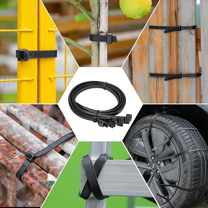 Long Zip Ties Heavy Duty 24 inch，300 LBS Tensile Strength With Double Sided Toothed Super Durable Cable Ties ，Extra Large Wire Ties Adjustable Nylon Tie Wraps for Indoor Outdoor （100Pack Black）