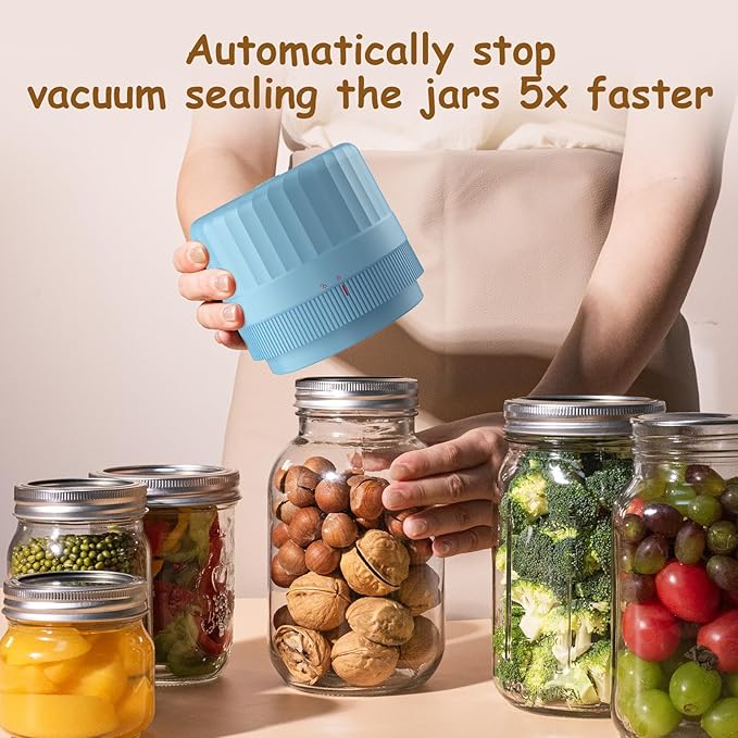 Fully Automatic Mason Jar Vacuum Sealer Kit, Auto Stop Mason Jar Vacuum Sealer Kit, Jar Vacuum Sealer for Mason Jars, Jar Vacuum Sealer, A Must-Have for Canned Foods Pantry Canning Pickling
