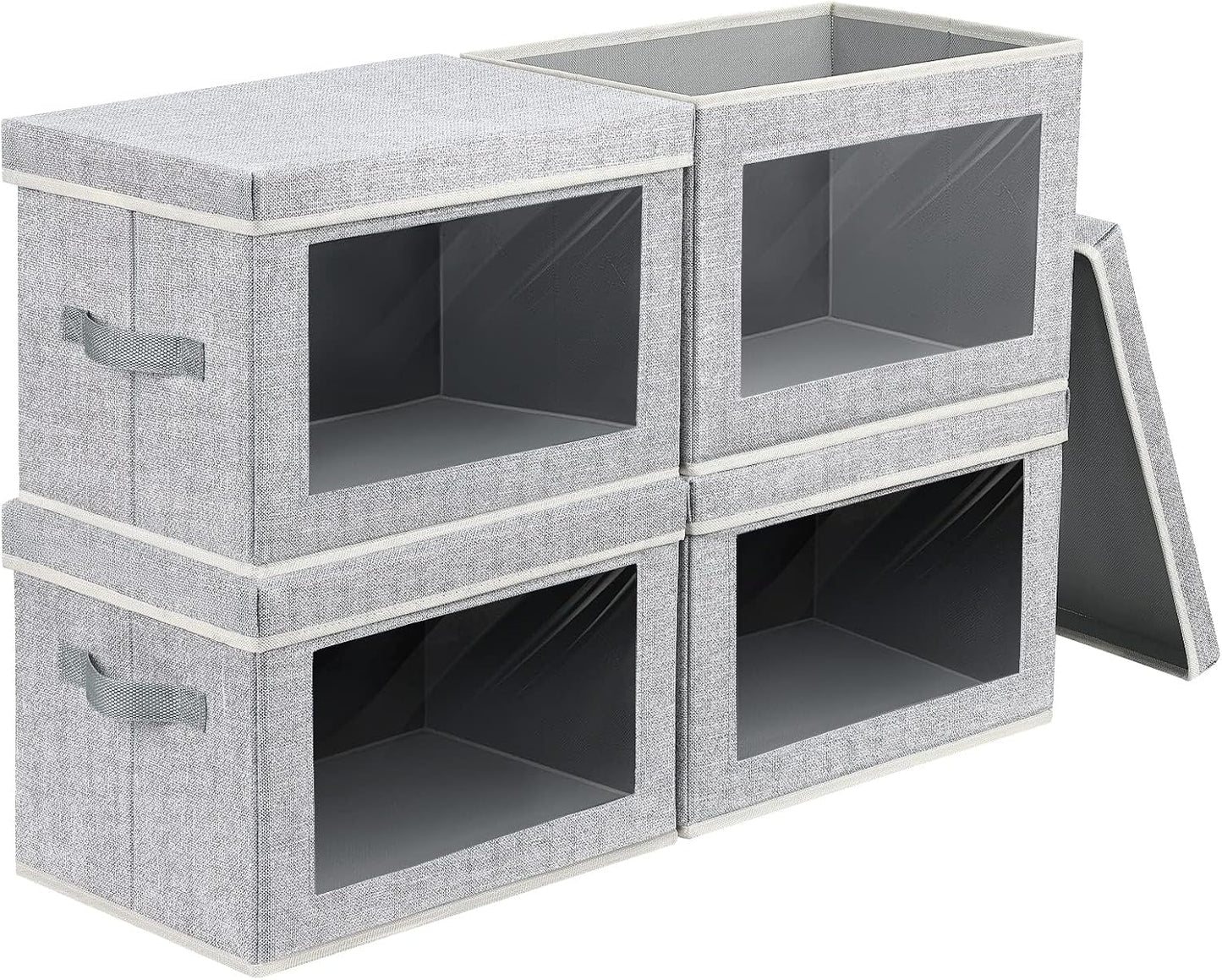 Storage Baskets with Lids, 4 Pack Large Box Organizer with Window, Fabric Storage Cubes Bins for Closet, Collapsible Organizer Bins for Bedroom, Living Room, Dorm, Blended