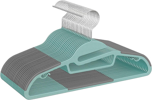 Heavy Duty Plastic Hangers 50 Pack with Non-Slip Design,0.2 Inches Thick,360°Swivel Hook Space Saving Organizer for Bedroom Closet,Shirts,Pants,Strong Enough for Coat(Dusty Blue- S Shaped)