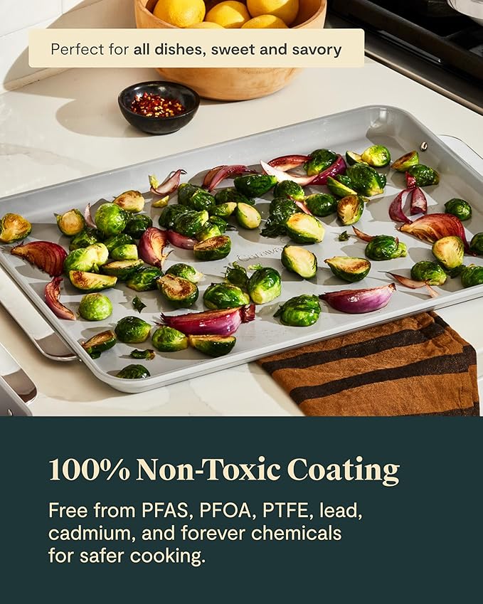 Caraway Non-Stick Ceramic Large Baking Sheet Duo - Naturally Slick Ceramic Coating - Non-Toxic, PTFE & PFOA Free - Perfect for Baking, Roasting, and More - Large (18" x 13") - Perracotta