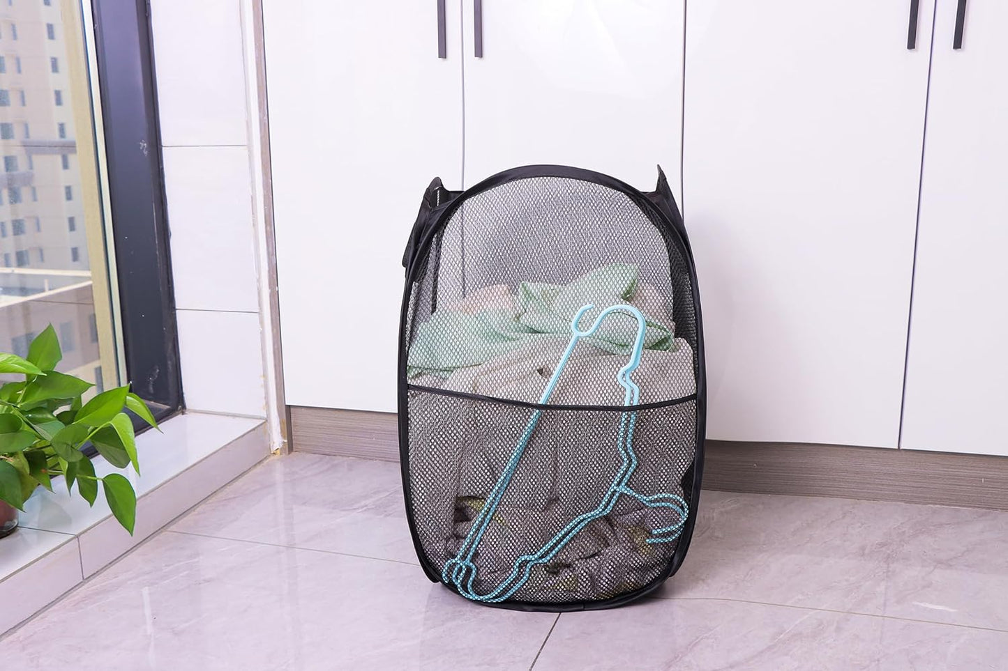 Foldable Mesh Popup Laundry Hamper,Laundry Basket Easy to Open and Fold for Dorm,Travel, College Dorms, and More (2 black)