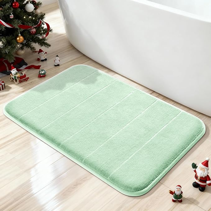 Yimobra Memory Foam Bath Mat, Super Soft Absorbent Bathroom Rug Non Slip, Quick Dry, Machine Washable Floor Carpet for Tub Shower, Home Decor Accessories, 24x17, Pale Green