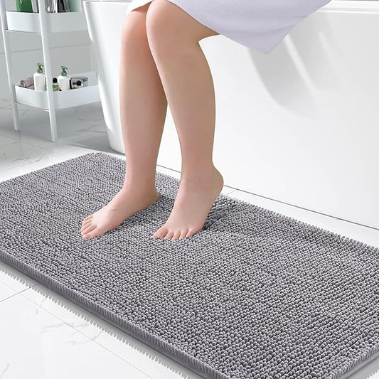OLANLY Bathroom Rugs 50x30, Extra Soft Absorbent Chenille Bath Rugs, Rubber Backing Quick Dry, Machine Washable Bath Mats for Bathroom Floor, Tub and Shower, Home Decor Accessories, Grey