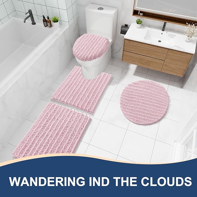 Arotive Luxury Chenille Bathroom Rug Mat, Extra Soft Thick Absorbent Shaggy Bath Rugs, Non-Slip Machine Wash Dry, Plush Bath Mats for Bathroom, Shower and Tub, 47x24, Pink