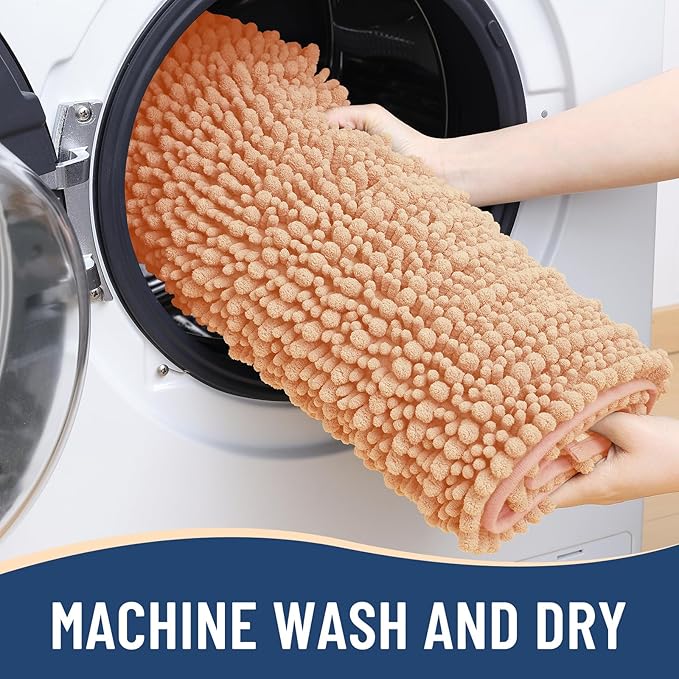 Arotive Luxury Chenille Bathroom Rug Mat, Extra Soft Thick Absorbent Shaggy Bath Rugs, Non-Slip Machine Wash Dry, Plush Bath Mats for Bathroom, Shower and Tub, 47x24, Peach