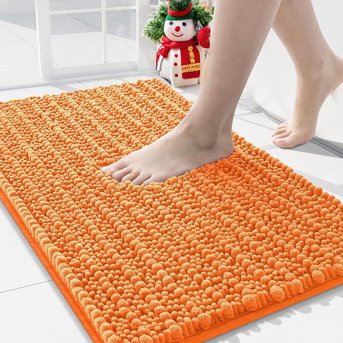 Arotive Luxury Chenille Bathroom Rug Mat, Extra Soft Thick Absorbent Shaggy Bath Rugs, Non-Slip Machine Wash Dry, Plush Bath Mats for Bathroom, Shower and Tub, 36x24, Orange