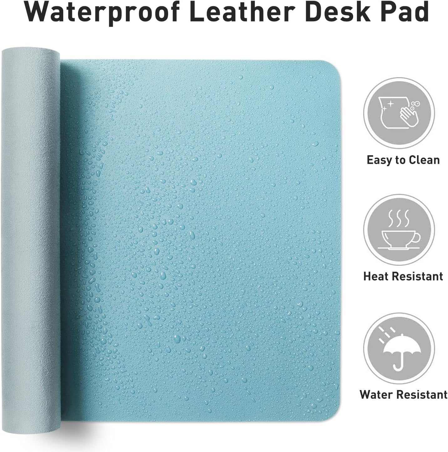 Aothia Faux Leather Desk Mat – Large Mouse Pad, Non-Slip PU Leather Blotter, Waterproof Writing Surface for Office and Home (Blue Topaz, 47.2" x 23.6")