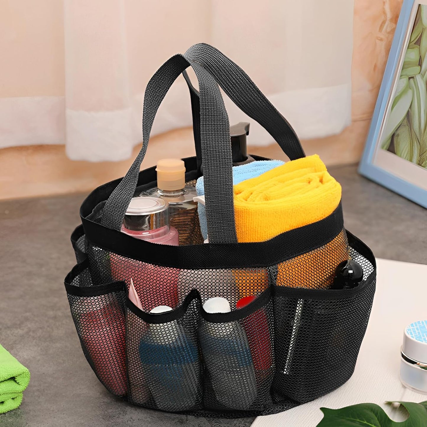 3 Pcs Mesh Shower Caddy Tote Bag Large Capacity Basket with 9 Storage Pocket Portable Hanging Toiletry Caddy Bag Breathable Toiletry Caddy Organizer for Bathroom College Dorm Gym Camping Travel