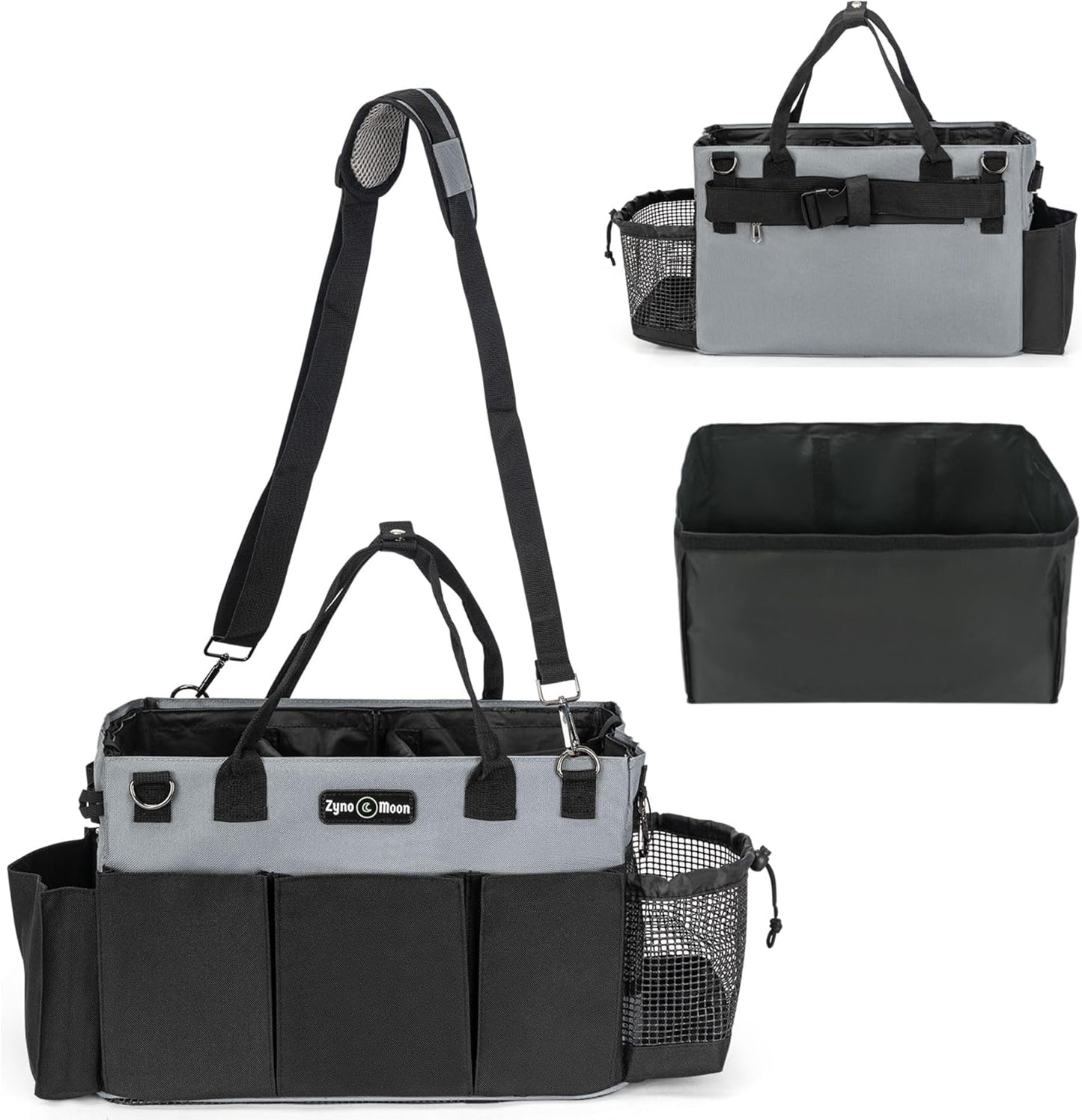 Wearable Cleaning Caddy – Portable Detailing Organizer with Spill-Proof Liner, Straps & Handles – Large Tote for Cleaning Pros, Auto Detailers, and Housekeepers – Black/Gray