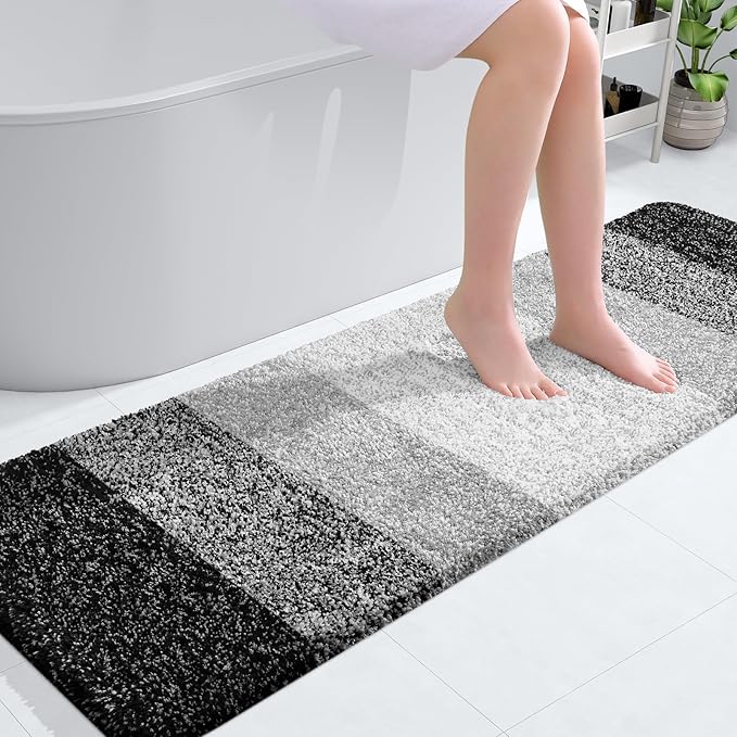 OLANLY Bathroom Runner Rugs 59x20, Extra Soft Absorbent Microfiber Bath Rugs, Rubber Backing, Quick Dry, Machine Washable Bath Mats for Bathroom Floor, Tub and Shower, Home Decor Accessories, Black