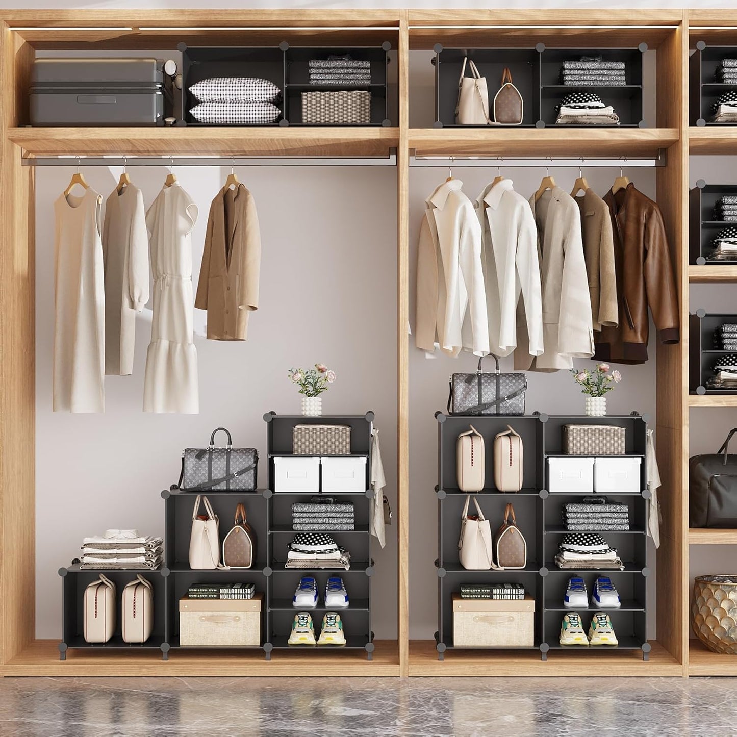 AWTATOS Closet Organizer 6 Cube Storage Shelves Portable Closet Clothes Organizers and Storage Stackable Cubby Shelving for Closet Bedroom Living Room Office Black