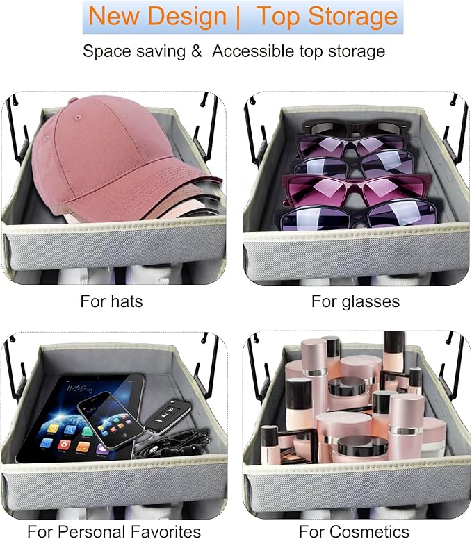 Large-Sized Hanging Shoe Organizer 10-Shelf, Sturdy Hanging Closet Organizer with 8 Side Pockets, Wider Hanging Shelves for Storage Shoes Clothes Jeans Shirts Toys, Grey