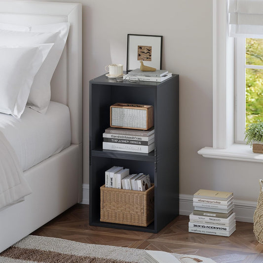 2-Tier Stackable Cube Storage Organizer, DIY Open Storage Display Bookcase with Anti-Tip Design, Cube Book Shelf for Bedroom, Office, Dorm,15" W x 11.81" D x 30" H, Black