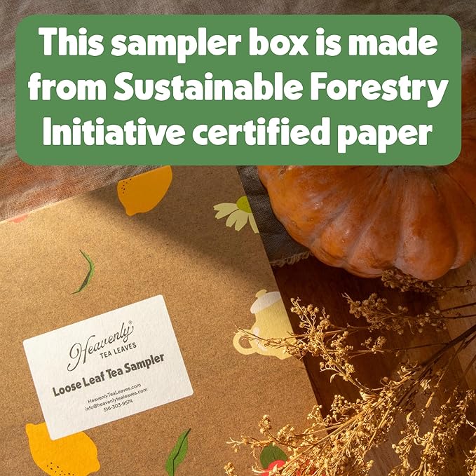 Heavenly Tea Leaves Organic 9 Loose Leaf Tea Sampler Gift Set (Approx. 90 Cups) | Assortment of Black Tea, Green Tea, Herbal Tea | High to No Caffeine | Great Hot or Iced | Premium Assorted Gift Box