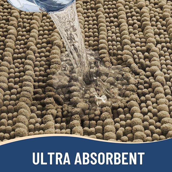 Arotive Luxury Chenille Bathroom Rug Mat, Extra Soft Thick Absorbent Shaggy Bath Rugs, Non-Slip Machine Wash Dry, Plush Bath Mats for Bathroom, Shower and Tub, 60x24, Camel