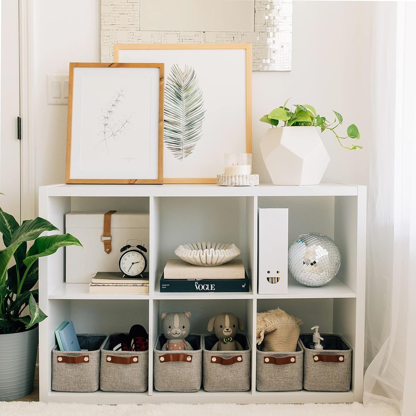 OrganiHaus Baby Fabric Storage Baskets for Shelves 6 Pack, 9x7in Closet Storage Bins for Shelves, Cloth Baskets for Organizing, Linen Closet Organizers, Fabric Basket, Gray Basket