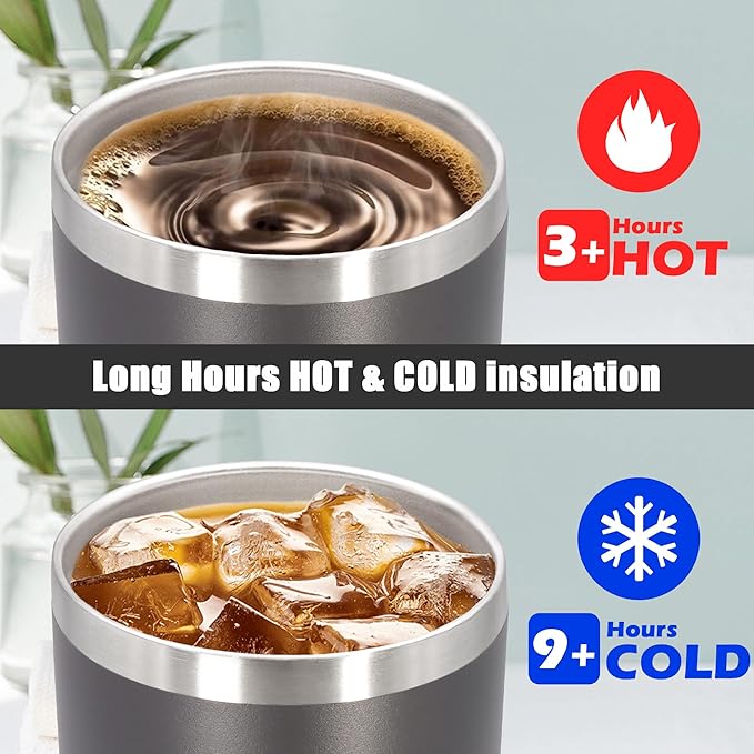 20 oz Tumbler Coffee Travel Tumblers Bulk with Lid Stainless Steel Double Wall Vacuum Insulated Mug Powder Coated Cups fit Car Cupholder for Hot and Cold - Grey, 1Pack