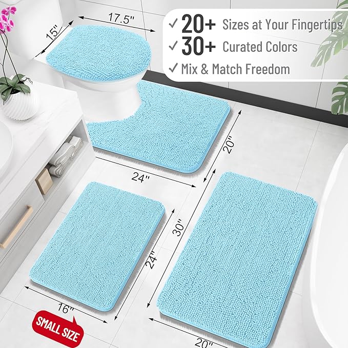 OLANLY Toilet Rugs U-Shaped 24x20, Extra Soft Absorbent Chenille Contour Bathroom Rugs for Toilet, Dry Quickly, Machine Washable, Non-Slip Bath Mat, Sky Blue
