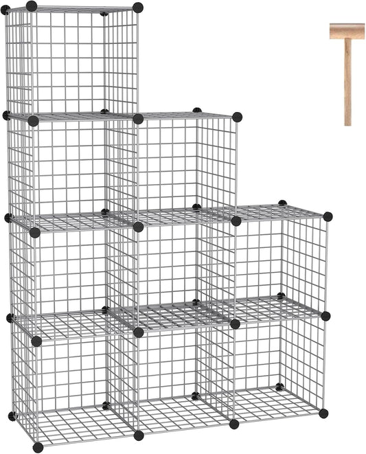 C&AHOME Wire Cube Storage, 9 - Cube Organizer Metal C Grids, Modular Shelves Units, Closet Organizer, Ideal for Home, Office, Living Room, 36.6”L x 12.4”W x 48.4”H, Silver Gray UWCS3009G