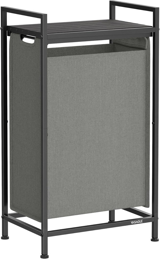 VASAGLE Laundry Hamper, Laundry Basket, Laundry Sorter with a Pull-Out and Removable Bag, Shelf, Metal Frame, 12.4 Gallons (47 L), 16.5 x 11 x 29.5 Inches, Slate Gray and Charcoal Gray UBLH001G01
