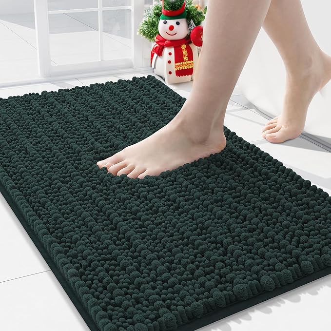 Arotive Luxury Chenille Bathroom Rug Mat, Extra Soft Thick Absorbent Shaggy Bath Rugs, Non-Slip Machine Wash Dry, Plush Bath Mats for Bathroom, Shower and Tub, 30x20, Dark Green