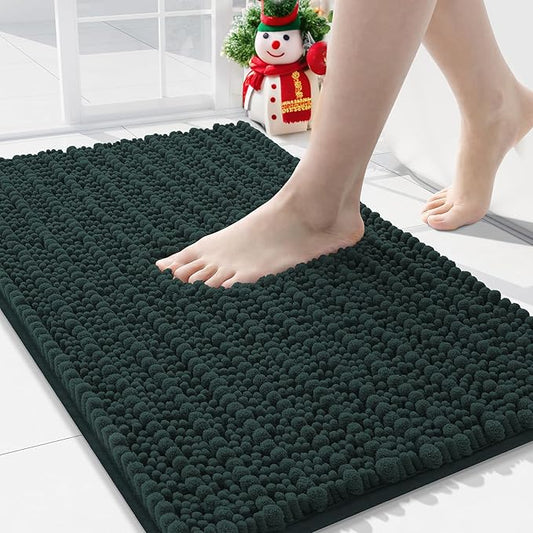 Arotive Luxury Chenille Bathroom Rug Mat, Extra Soft Thick Absorbent Shaggy Bath Rugs, Non-Slip Machine Wash Dry, Plush Bath Mats for Bathroom, Shower and Tub, 30x20, Dark Green