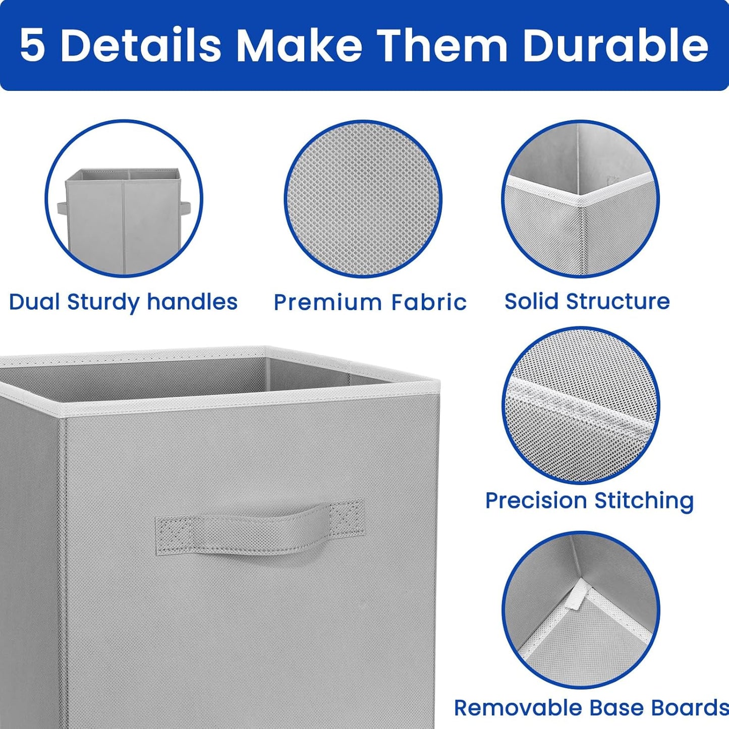 Criusia Storage Cubes, 11 Inch Cube Storage Bins for Shelves (10 Pack), Fabric Collapsible Storage Bins with Dual Handles, Foldable Cube Baskets for Clothes, Closet Organizers and Storage Box (Grey)