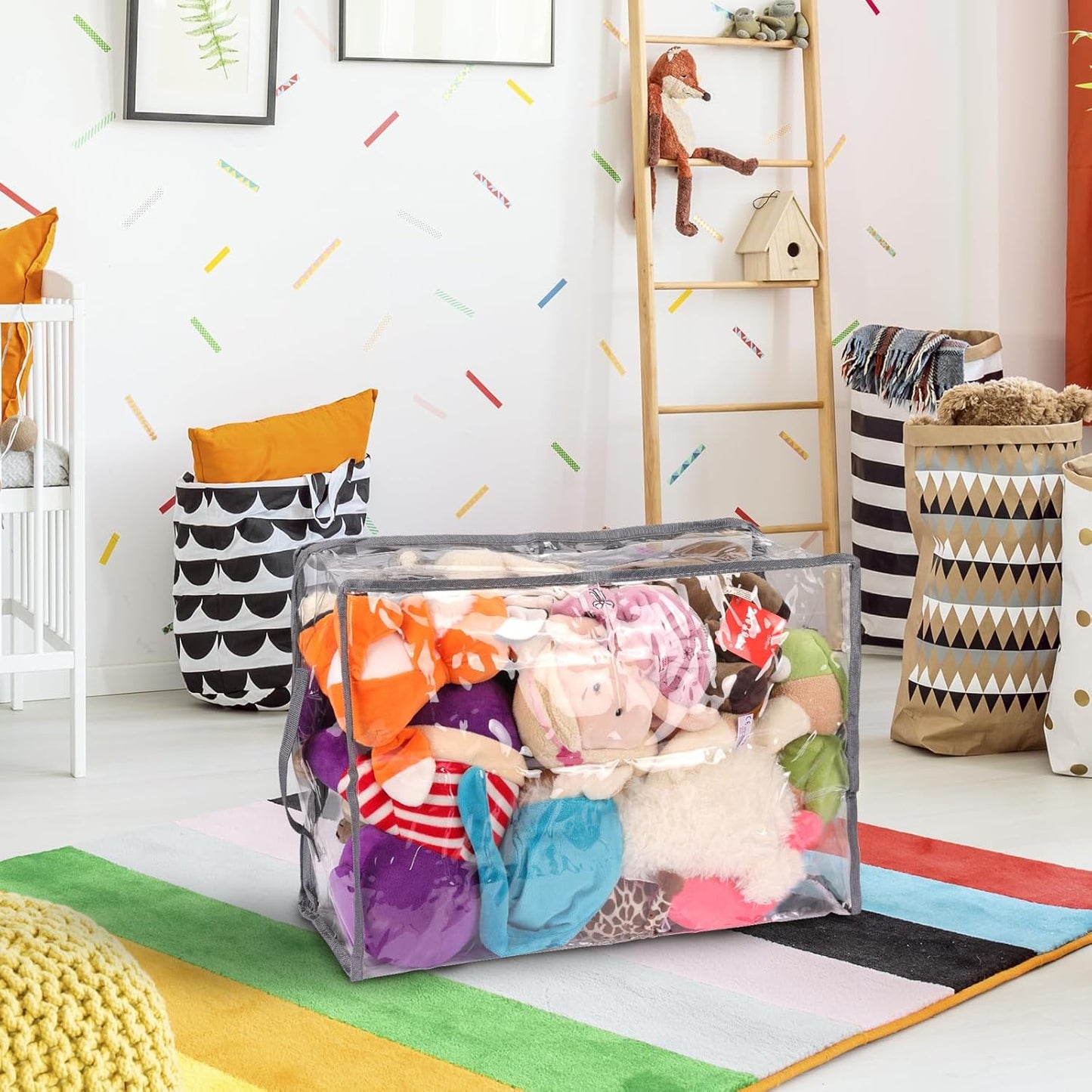 Fixwal 4pcs Clear Storage Bags for Clothes with Zipper, 35L/9.5Gal Small Plastic Closet Organizers for Blankets Sweaters Bed Sheets Comforters Toys