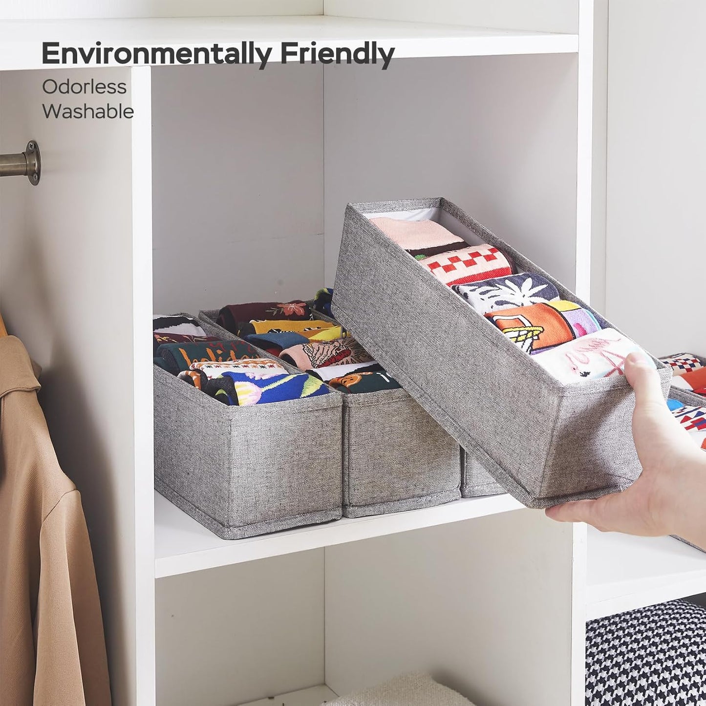 MURRI&MURRDI Mini Foldable Clothes Drawer Organizer 6 Pcs, Narrow Fabric Drawer Organizer for Nursery, Small Dresser Storage Bins for Clothing Sock Underwear Bra Belt Tie Scarves, Gray