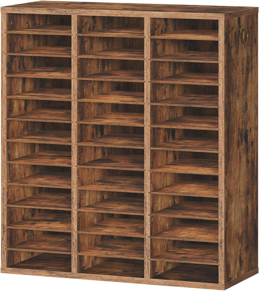 HOOBRO Literature Organizer, 36Compartments Wooden Mail Organizer, Countertop Literature Sorter with Adjustable Shelves for Home, Office, School, Student Mailbox for Classroom, Rustic Brown FG123WF01