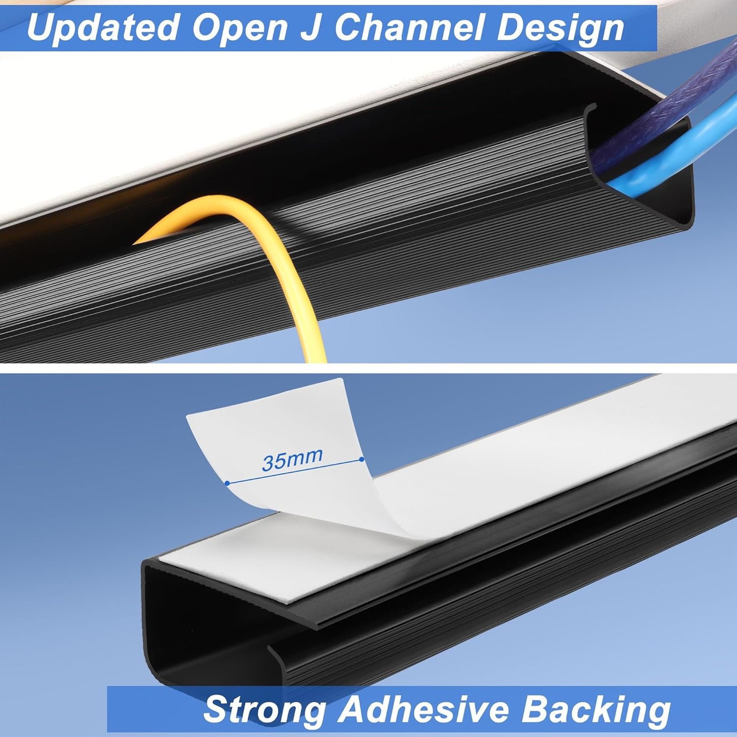 Cable Management Under Desk 31.5in (2X L15.8in) J Channel, ZhiYo Cord Organizer for Desk, Self-Adhesive Cable Organizer, Cord Management Wire Organizers for Cords, Wire Management Cable Raceway Black
