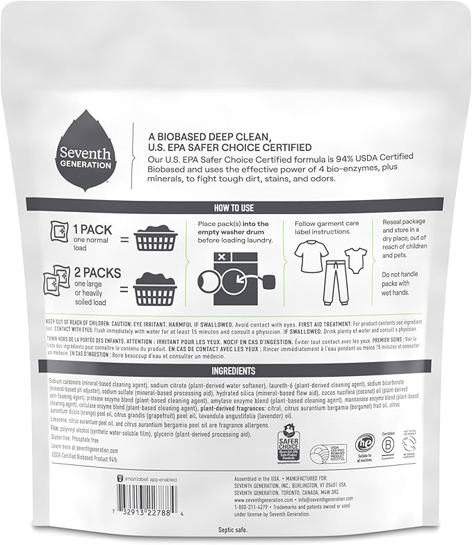 Seventh Generation, Laundry Detergent Packs Ultra Power Plus 42 Count, 29.6 Ounce