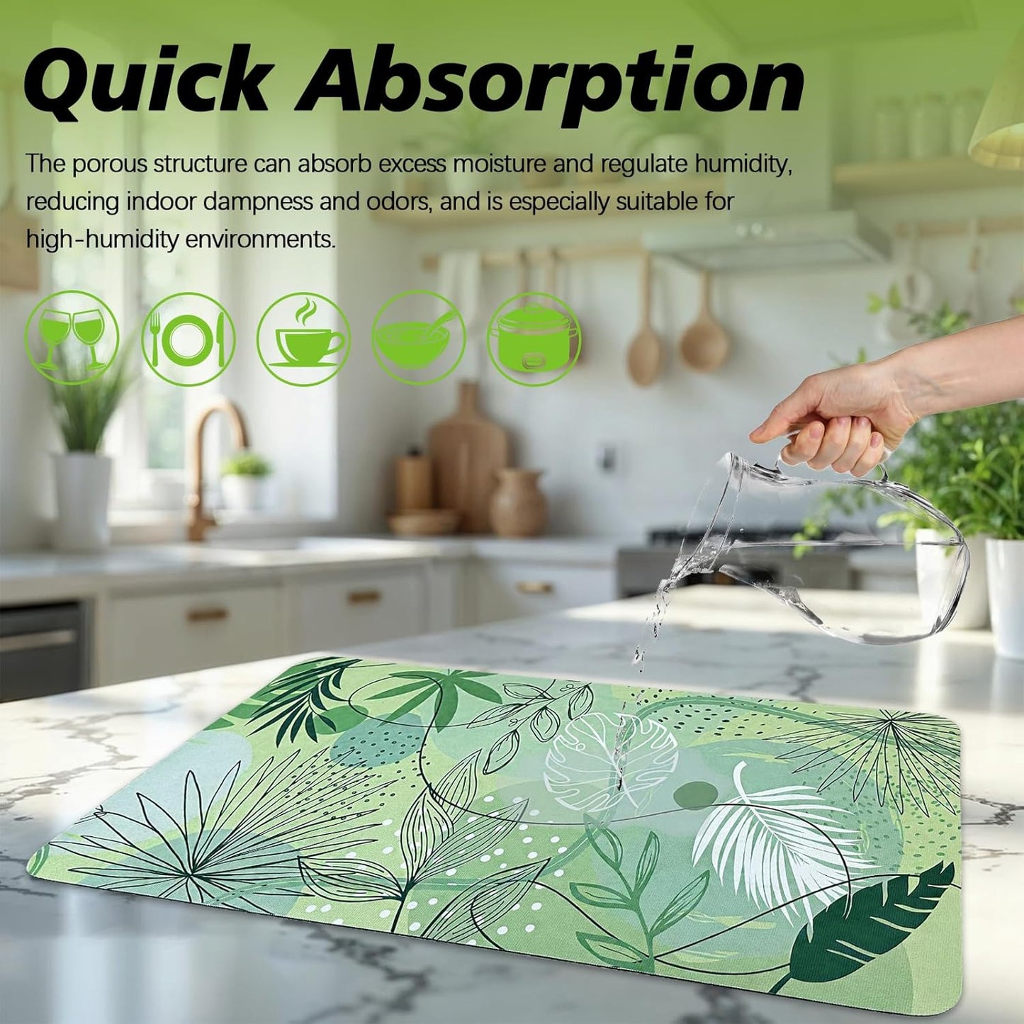 Large kitchen countertop drying mat, instant drying mat, foldable water-absorbent diatomaceous earth drying mat for kitchen plates, cups