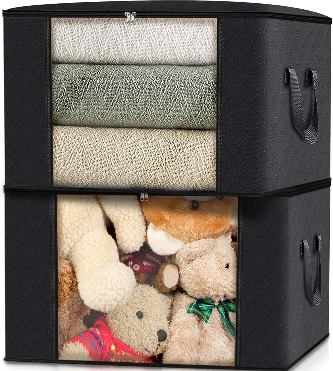 Fab totes Storage Bags,Clothes Blanket Storage Bins Foldable Closet Organizers with Reinforced Handle for Home Dorm Storage and Organization,Fabric Bags for Organizing Sheets,Clothing (Black,4 Pack)