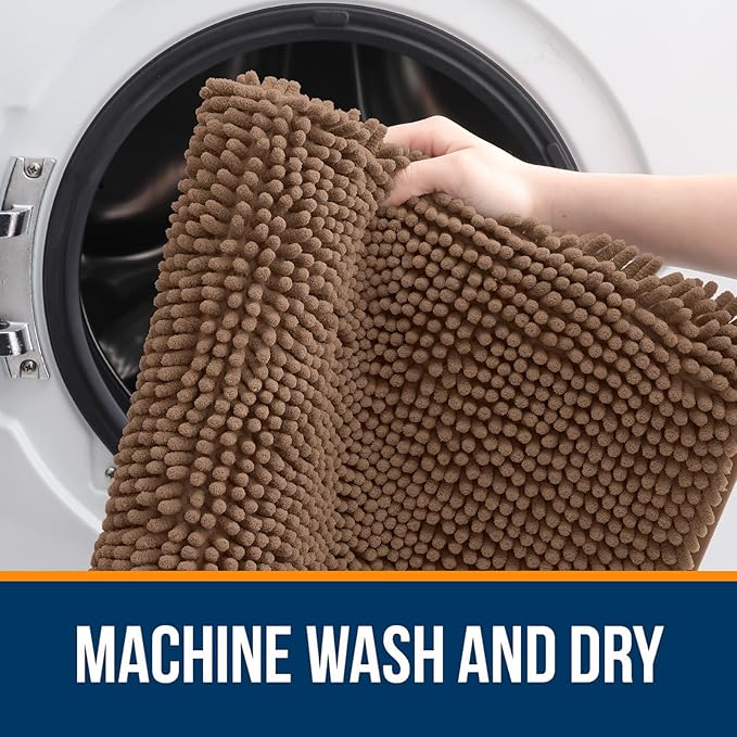 OLANLY Bathroom Rugs 44x24, Extra Soft Absorbent Chenille Bath Rugs, Rubber Backing Quick Dry, Machine Washable Bath Mats for Bathroom Floor, Tub and Shower, Home Decor Accessories, Mocha