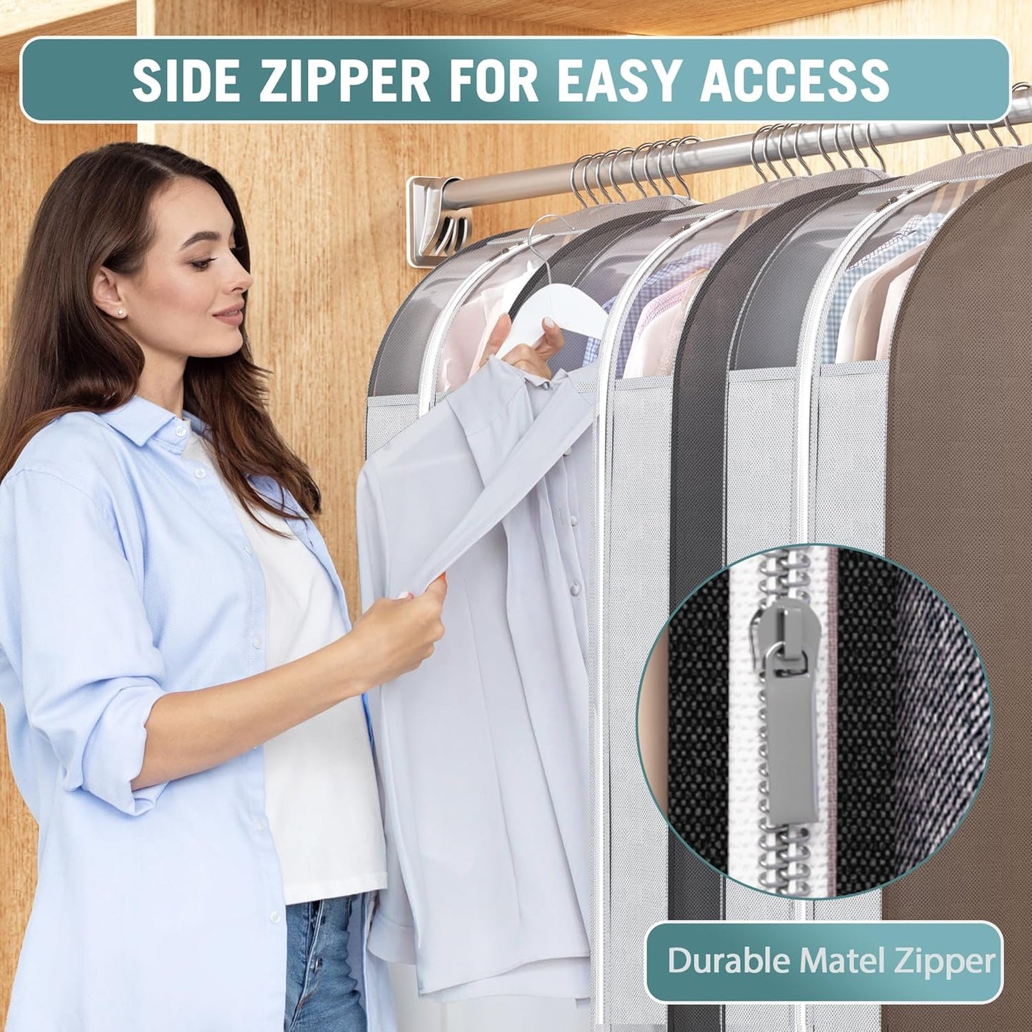 10" Gusseted Garment Bags for Hanging Clothes with Clear Window 50" Suit Bags for Open Closet Storage, Clothing Cover for Coat, Dress, Jacket, Shirt, Fur Wardrobe Protector, 3 Packs