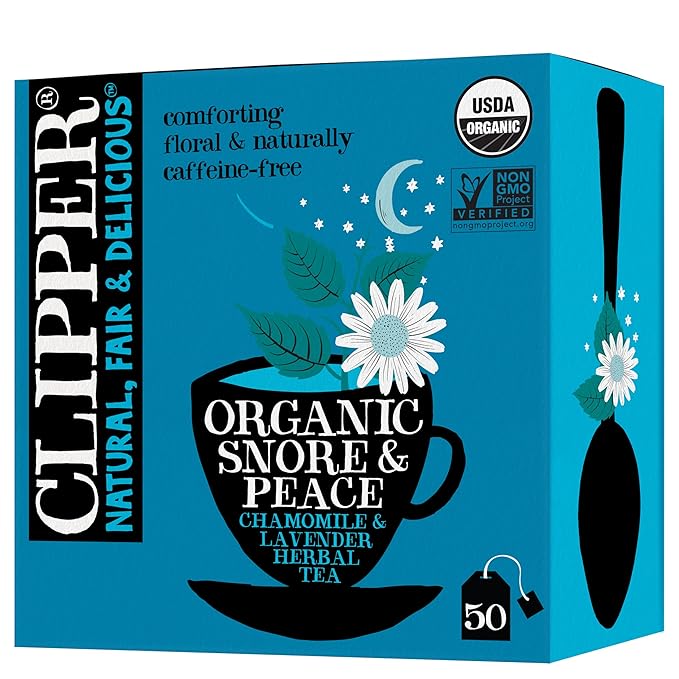 Clipper Tea Snore and Peace Chamomile & Lavender Herbal Tea – Caffeine Free, USDA Organic, Great Hot or Iced – Comfortingly Floral, Natural, Fair & Delicious – 50 Tea Bags