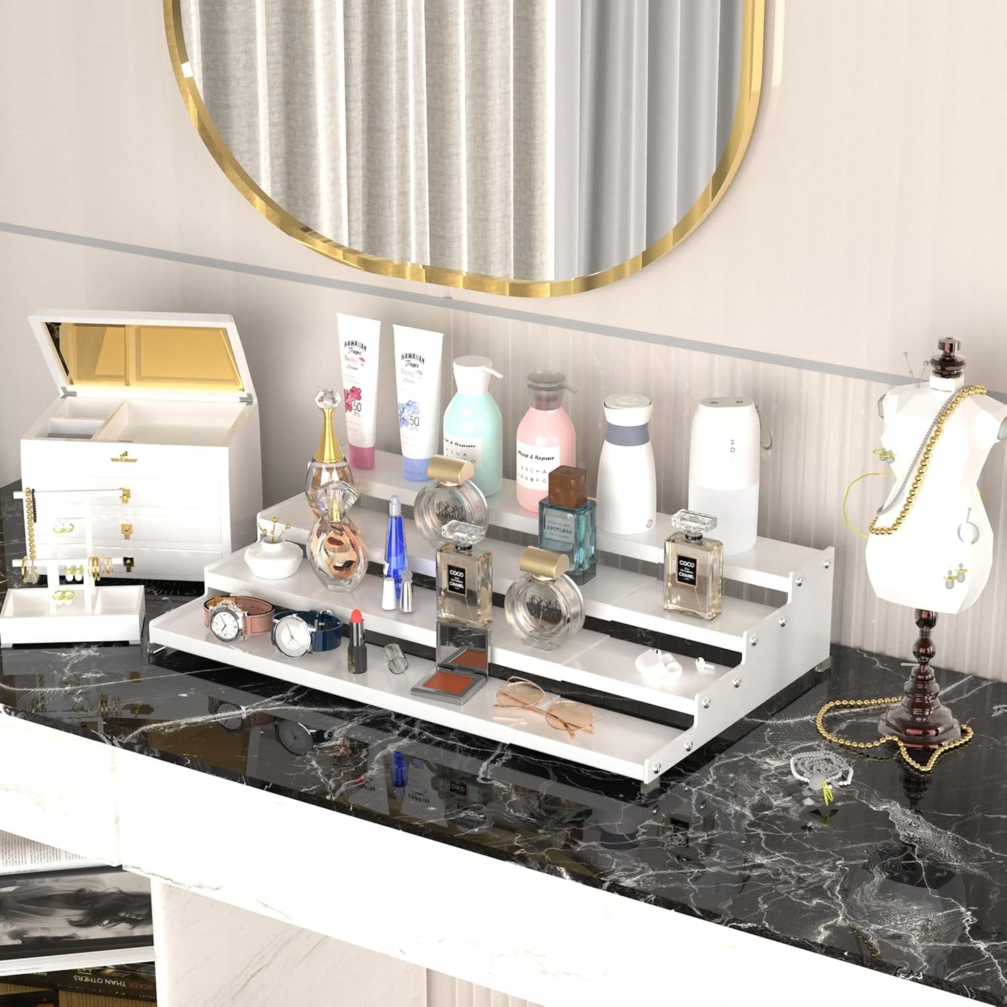 Expandable 4-Tier Step Spice Rack Organizer for Kitchen Cabinet Modern Design and Non Skid Space Saving Storage Shelf for Countertop Cabinets Pantry(2Packs/White)