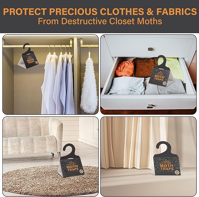 8 Pack Clothes Moth Traps with Natural Pheromones, Clothing Moth Hanging Glue Trap, Sticky Boards for Closets Moths
