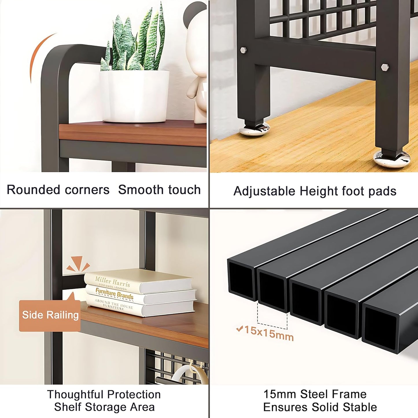 Desk Shelf Organizer with Metal Grid, 2-Tier Desktop Bookshelf, Rustic Wood & Metal Desk Hutch for Home Office and Dorm (Black, 37.4" L × 7.9" W × 38.6" H)