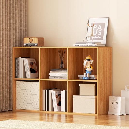 Cube Storage Organizer with Back Panel, 11" x 11" Cubby Shelf, Bookshelf for Home Office, Living Room, Bedroom (Natural, 6-Cube)