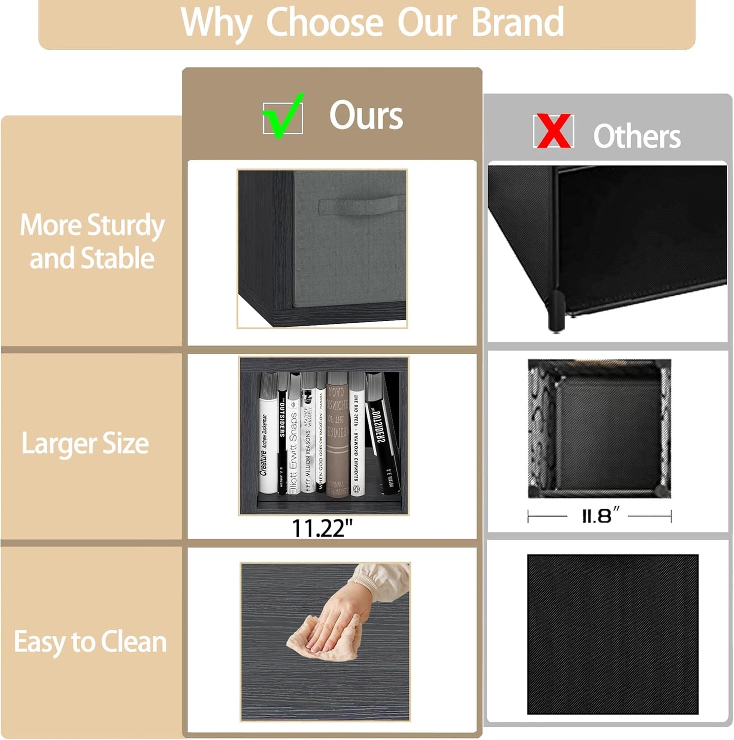 4 Cube Organizer, Cube Storage Organizer with Fabric Bin, Cube Storage Shelf for Bedroom, Living Room, Office, Modular Bookshelf Organizer for Books, Closet, Black